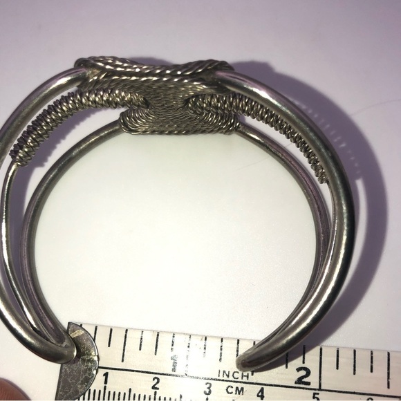X2 Vtg Tribal Style Silver Tone Bangle & Open Cuff / Bangle: 7.4” / Cuff: 6.6” - Picture 6 of 8